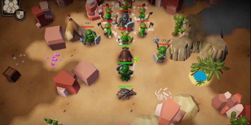 A group of enemies face of against the main character in a desert