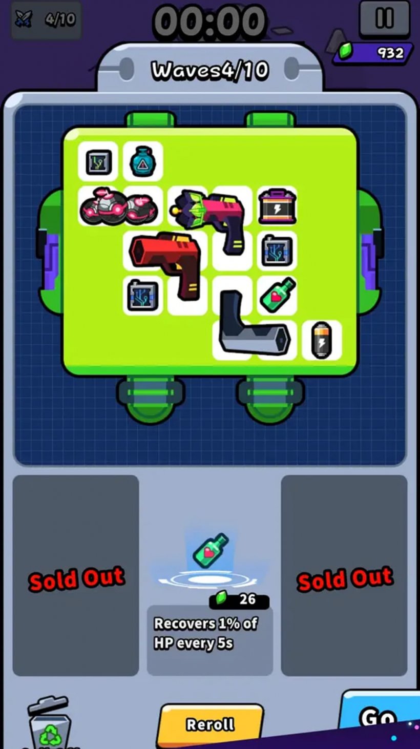 A screenshot of a sci-fi grid-based inventory with a gun and other gadgets packed in carefully.