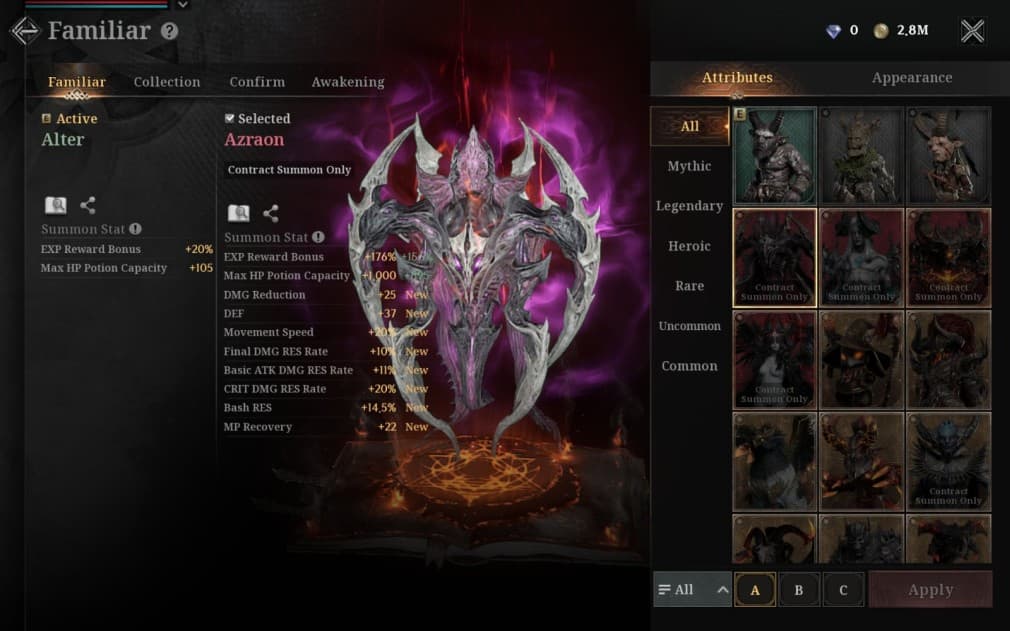 azraon mythic familiar with bone wings and a purple glow