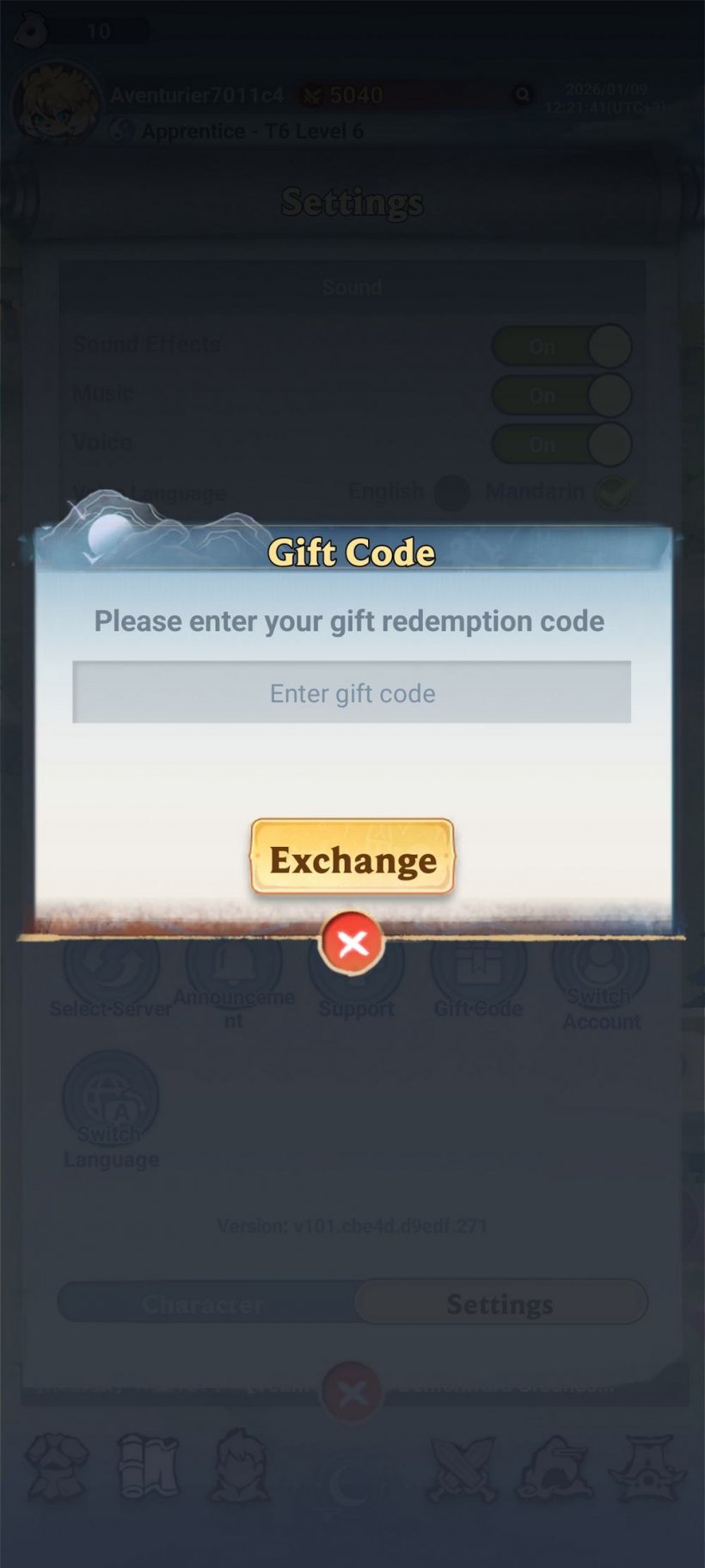 Legend of Elements redeem code option