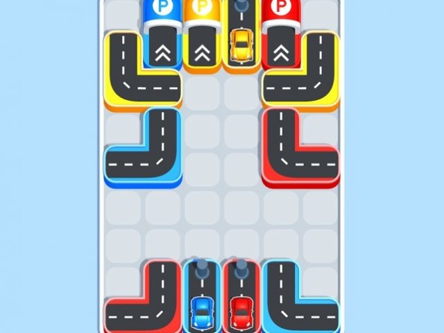 cars on various pieces of roads divided into puzzles
