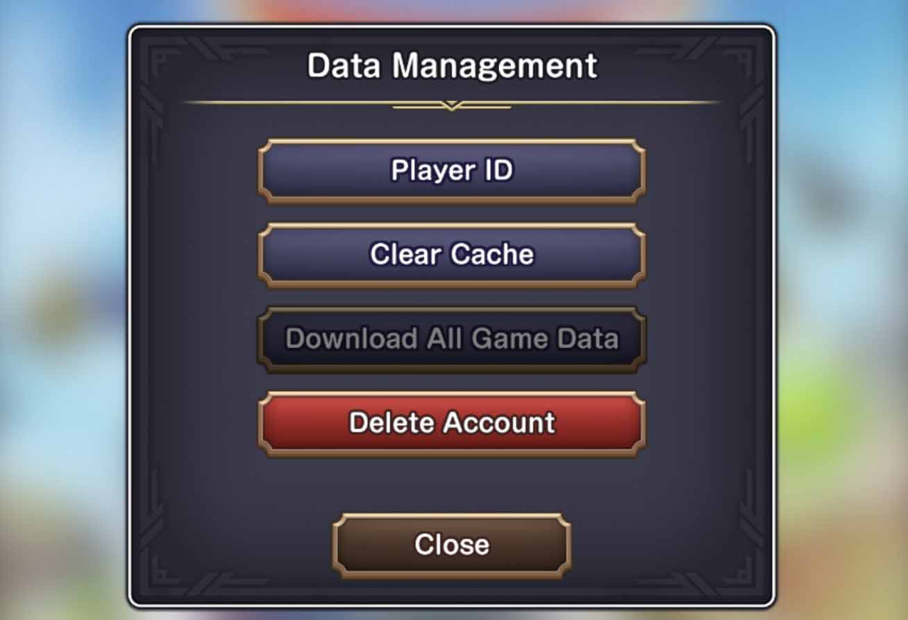 the title menu with the delete account option