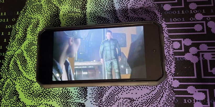Tank 4 Pro rugged phone with Alien isolation cutscene playing on screen