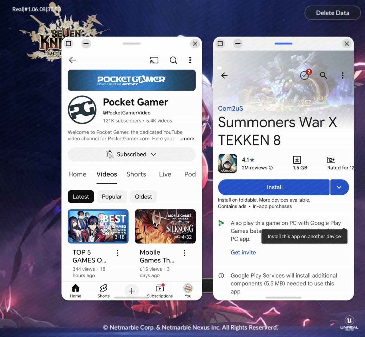 the v5 interface with three apps open at the same time