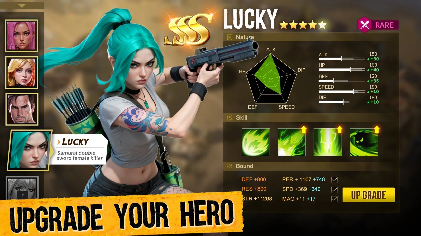 a woman holding with teal green hair holding a gun