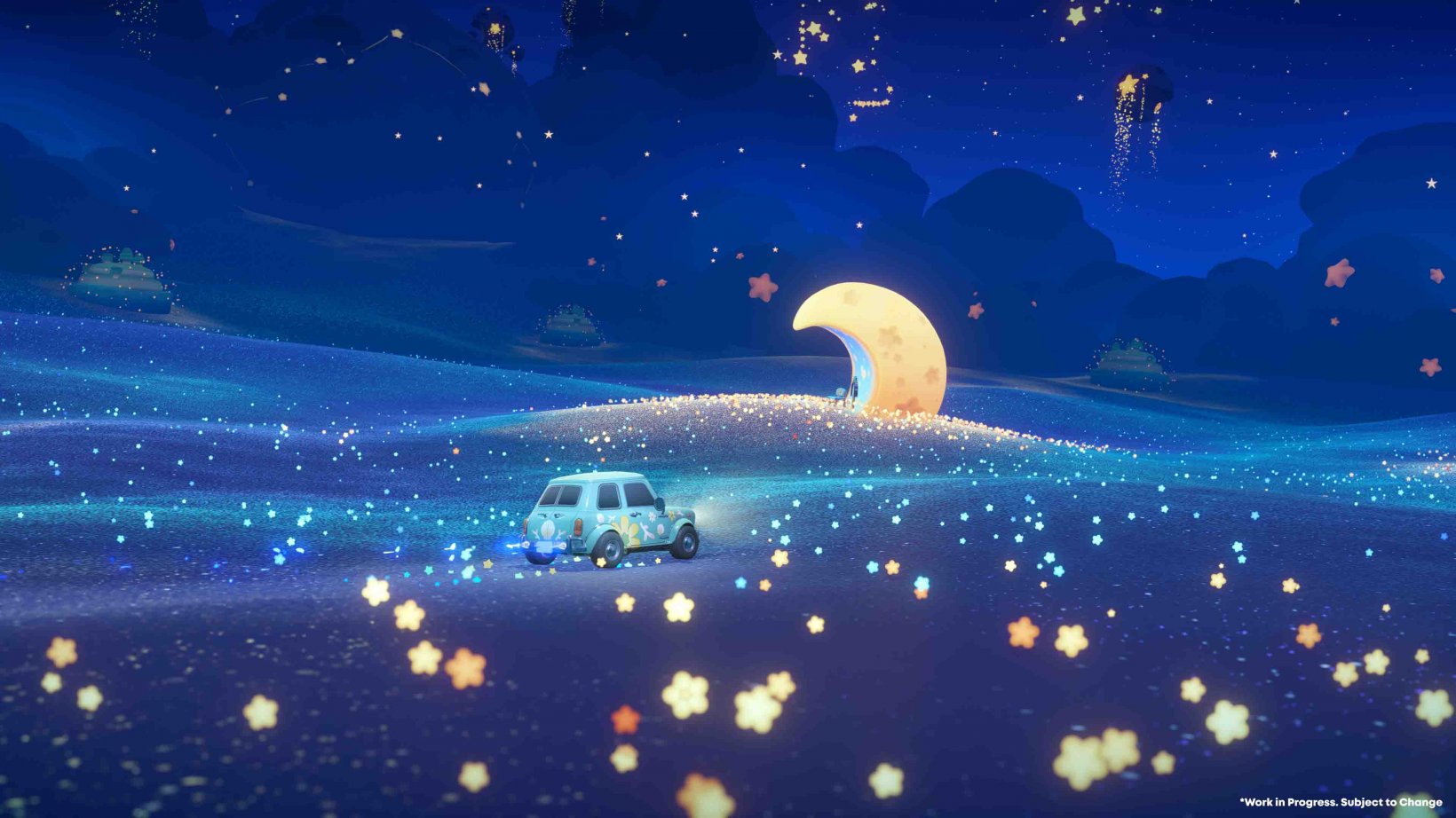 a car traveling through a sea of stars at night