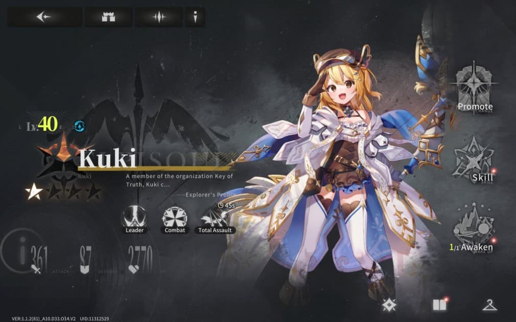 kuki blonde girl with bow and a dress with white and blue