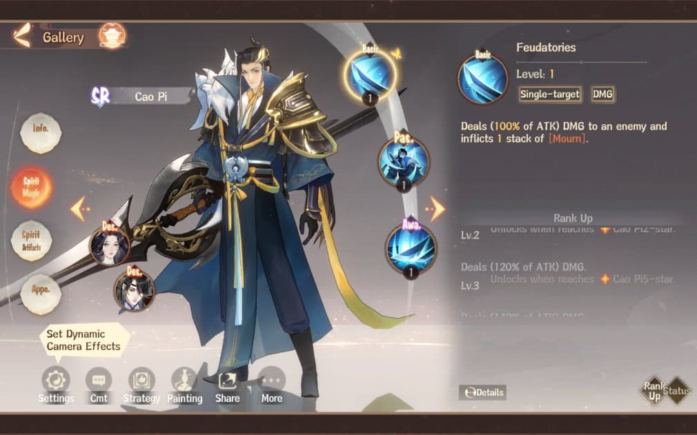 cao pi the warrior with a huge sword and blue-white uniform
