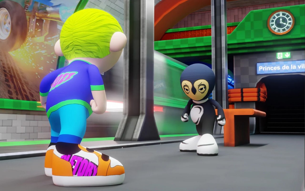 two characters ready to face-off each other on the platform of a train station