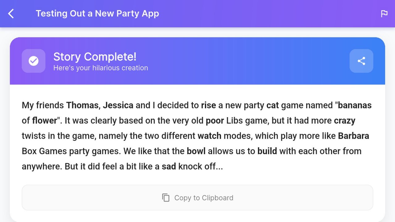 a block of text with options to copy or share it