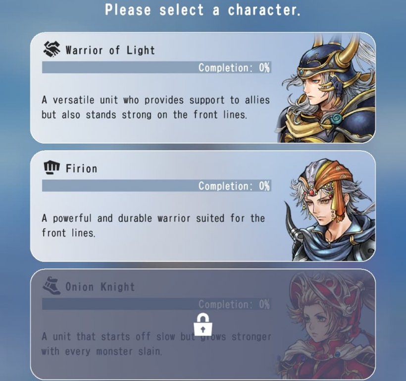 An image of various selectable characters for a 'challenge mode' in FF Dissidia Duellum.