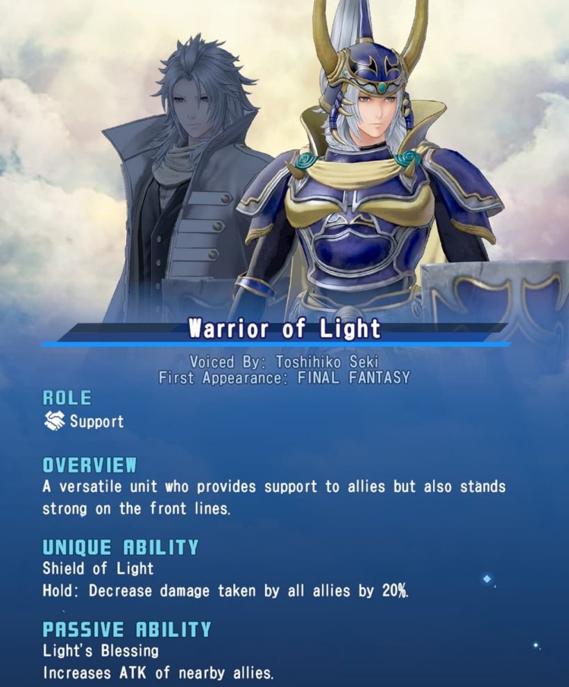 An image of a starter character, featuring a horned armour-wearing warrior standing proudly next to a grayed out image of them in street clothes.
