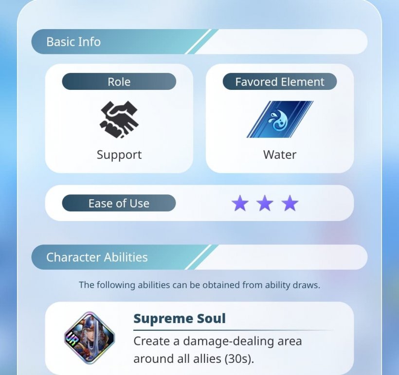 An image of character info featuring the Warrior of Light's element and one of their abilities.