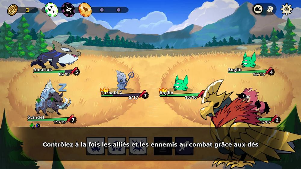 Screenshot en français d'un combat de Dicefolk
