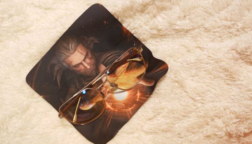 geralt of rivia on the microfibre cloth under the glasses