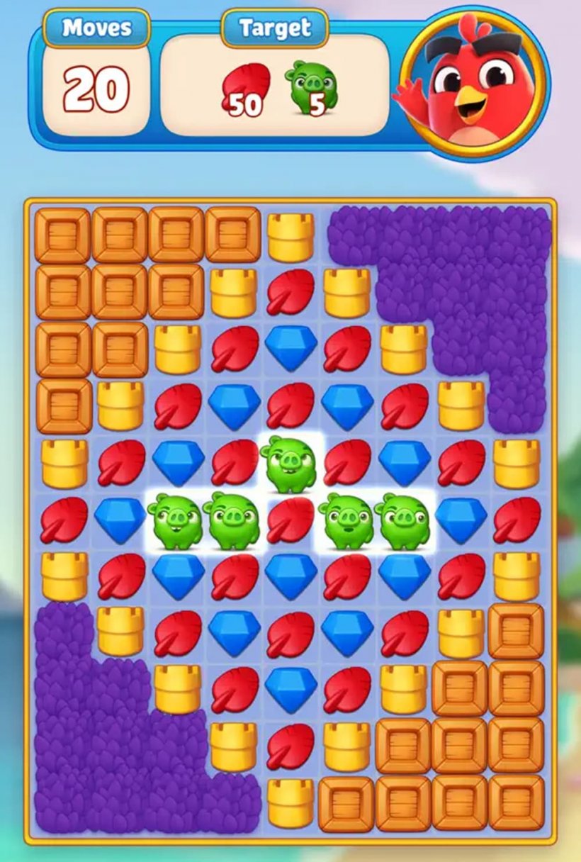 A screenshot of a match-three style puzzler featuring Angry Birds branding