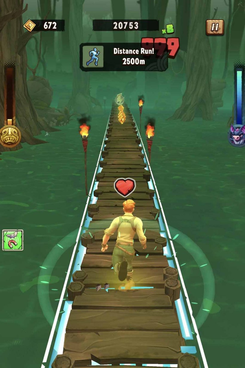 a male treasure hunter running through a temple