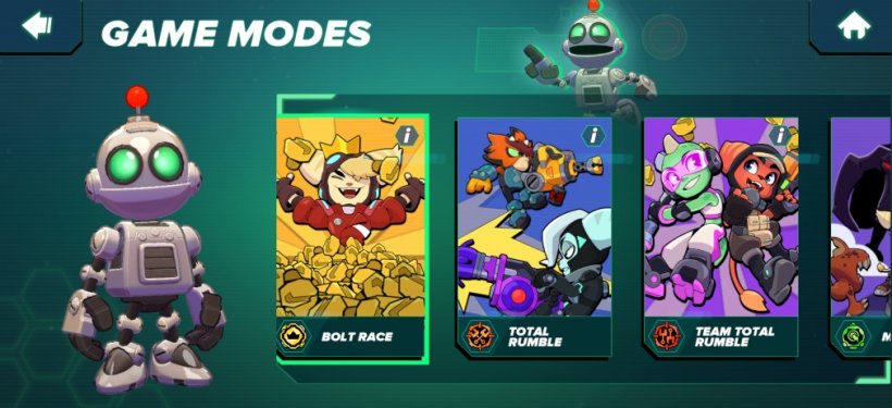 Clank standing next to a list of the available game modes