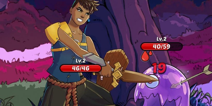 Hero attacking a purple slime monster