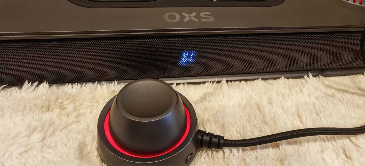 speaker with controller with the lights on