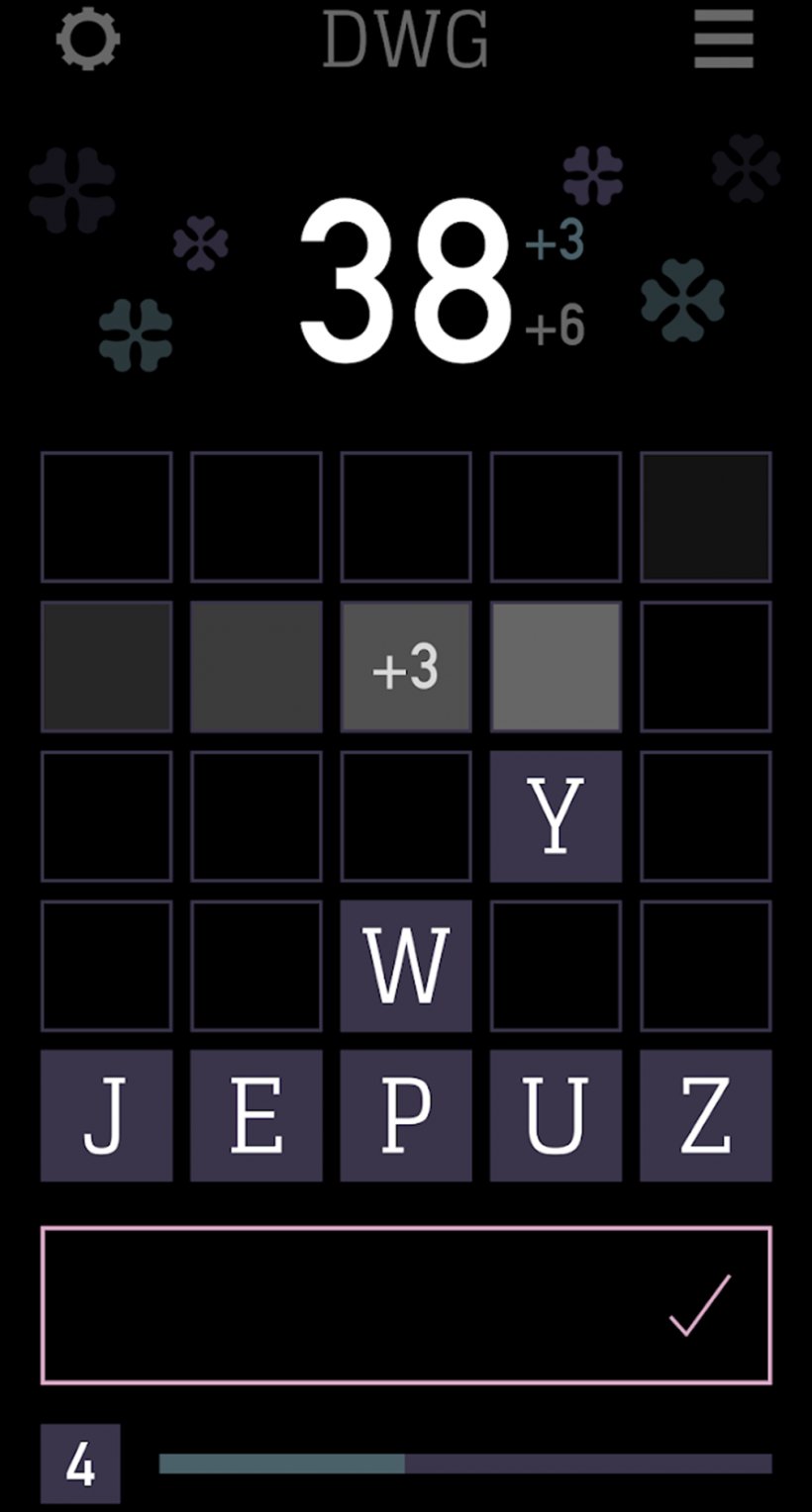 A grid on a black background shows someone spelling a word, a number at the top keeps score