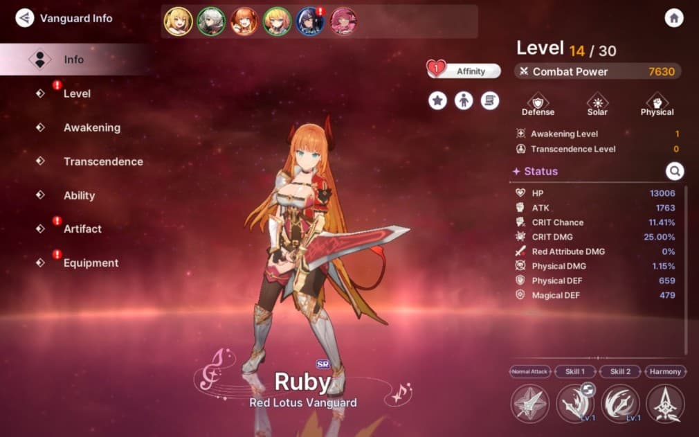ruby abyssdia defender with orange hair holding a sword with both hands