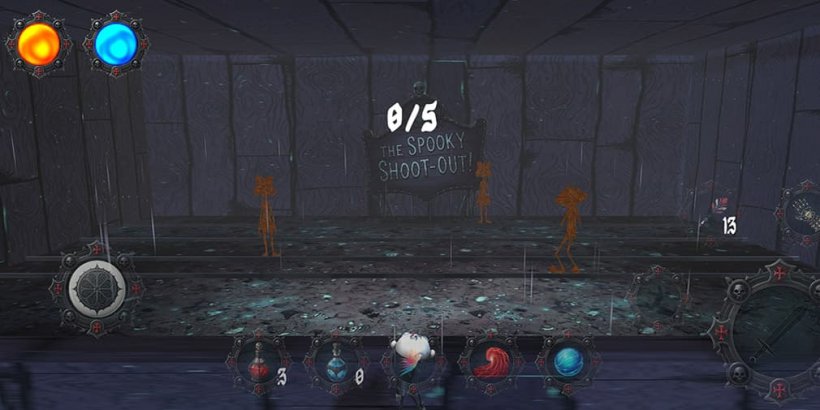 Victor playing spooky shoot out carnival game