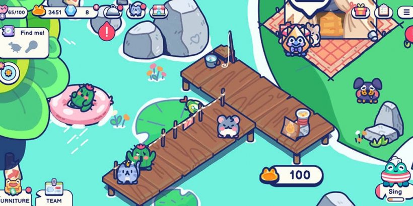 cactus camper floating on an intertube in the lazy river while campers wait on the dock