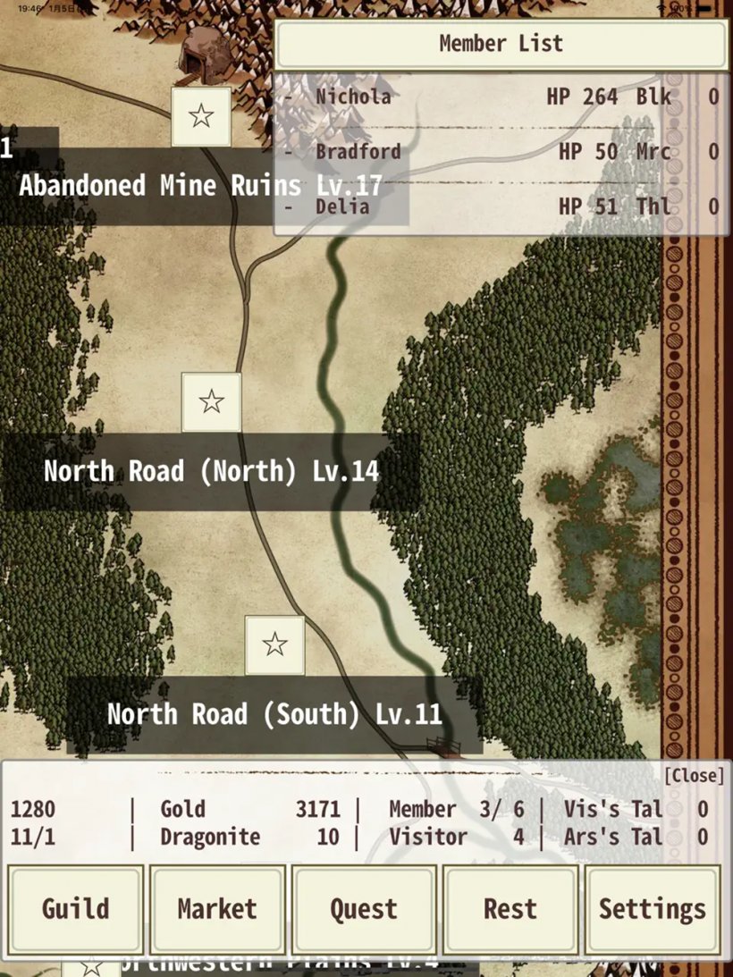 A text-dense screenshot showing a parchment map with character icons in small white boxes, and a tracking set below.