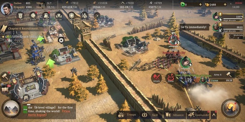 battling enemies to unlock new area of the player base