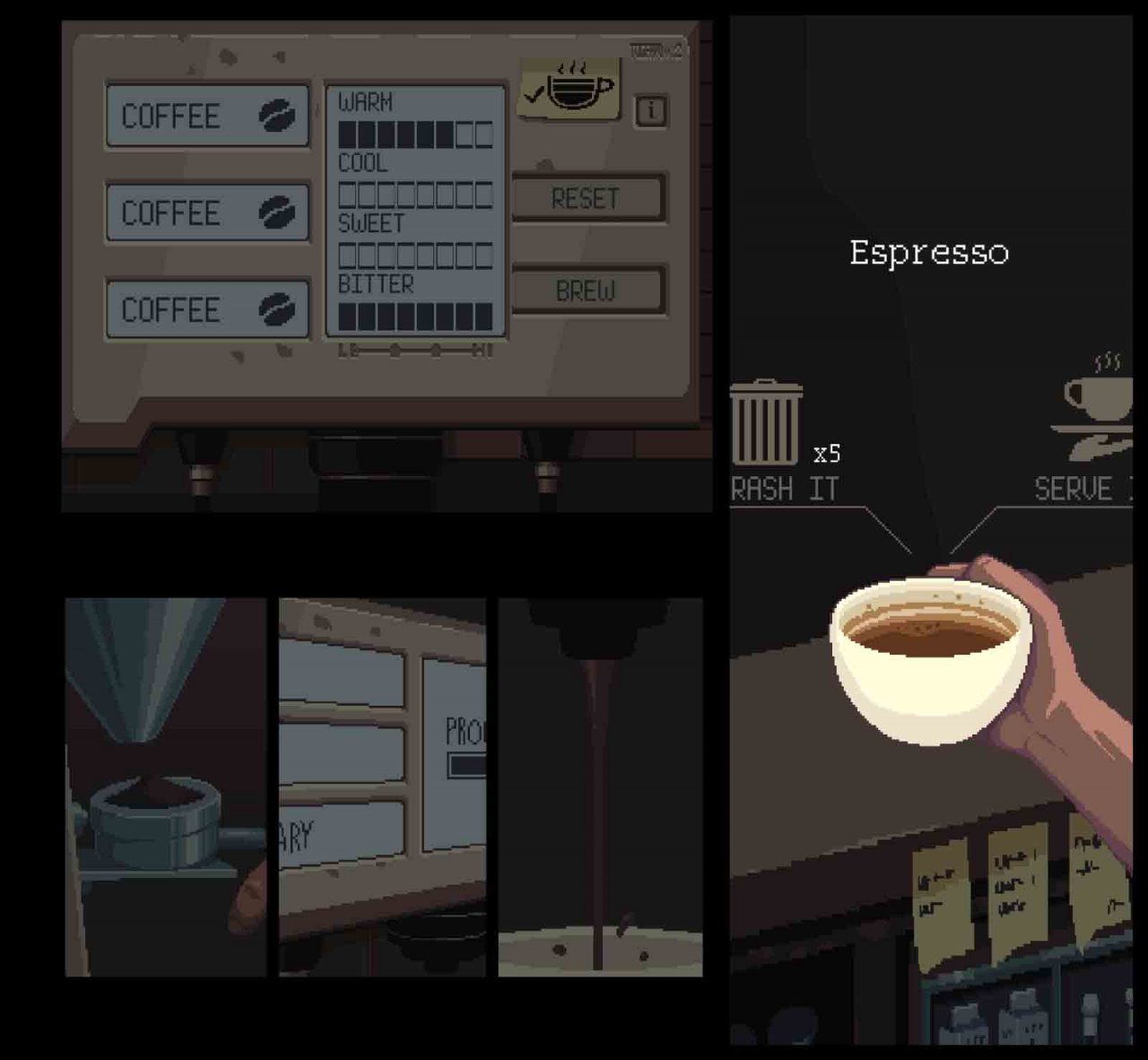 an interface where you brew coffee based on ingredients at the bar
