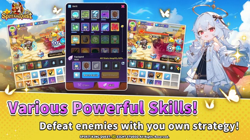 A promotional screenshot image showing a tripartite screenshot and text promoting Spirit King Quest