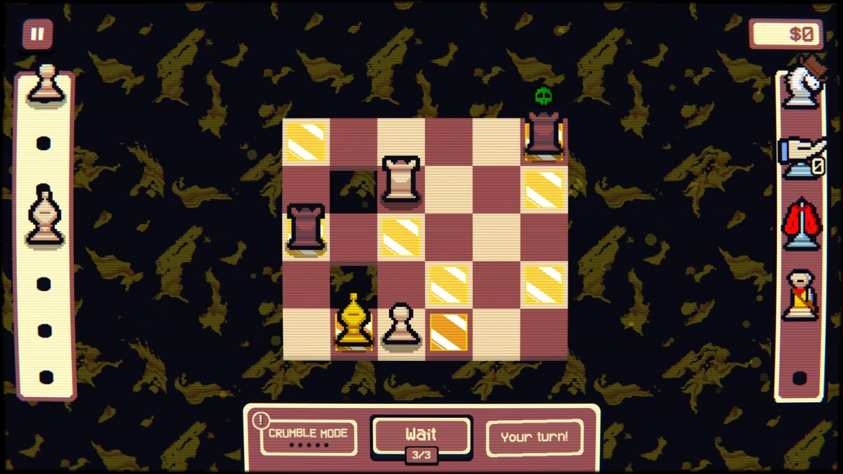 An image of a small chessboard on a surreal background with some squares having fallen through into the void.