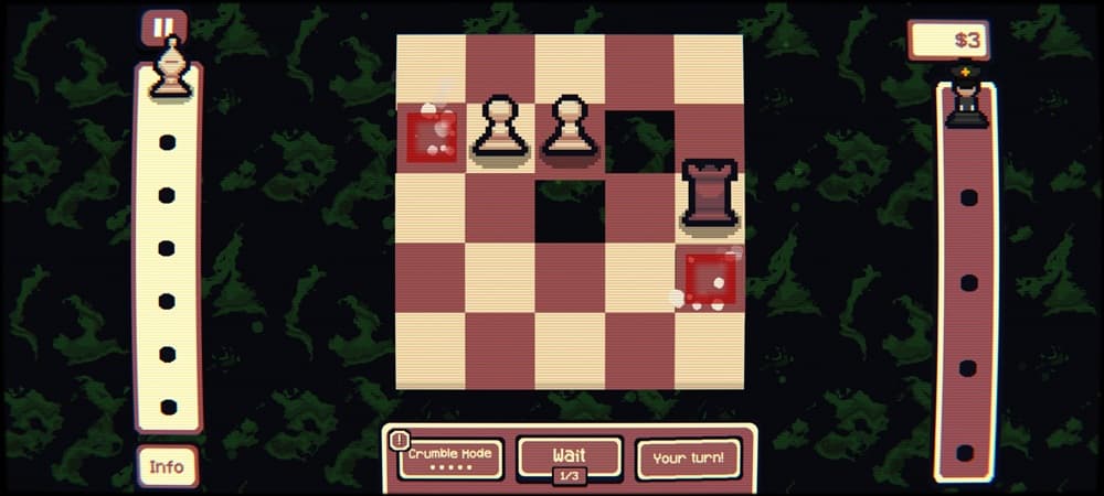 An image of the gameplay showing pieces falling through the cracks during crumble mode.