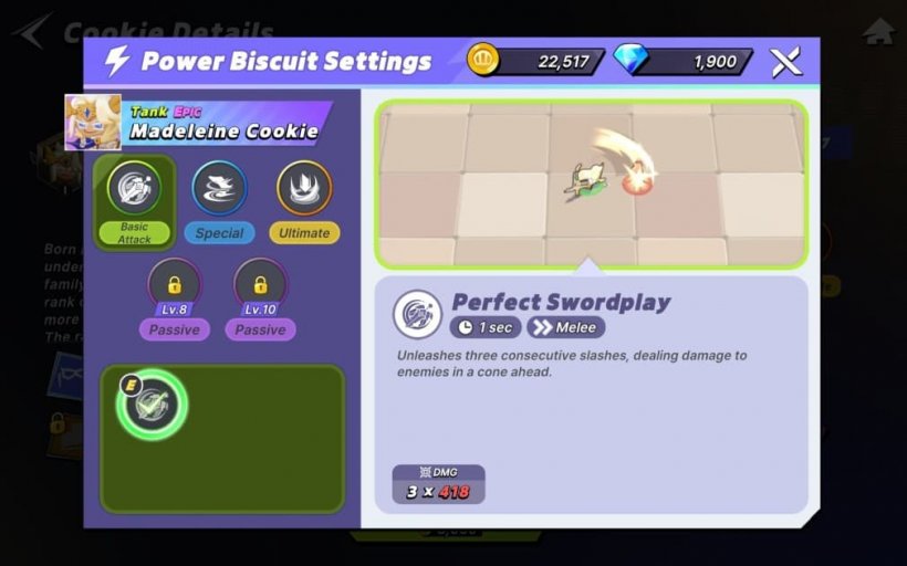 skills for madeleine cookie in ovensmash