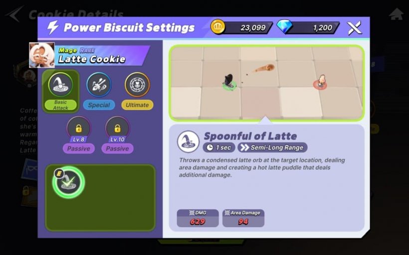 skills for latte cookie in ovensmash