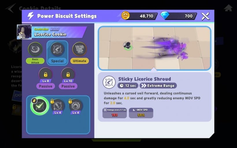 skills for licorice cookie in ovensmash