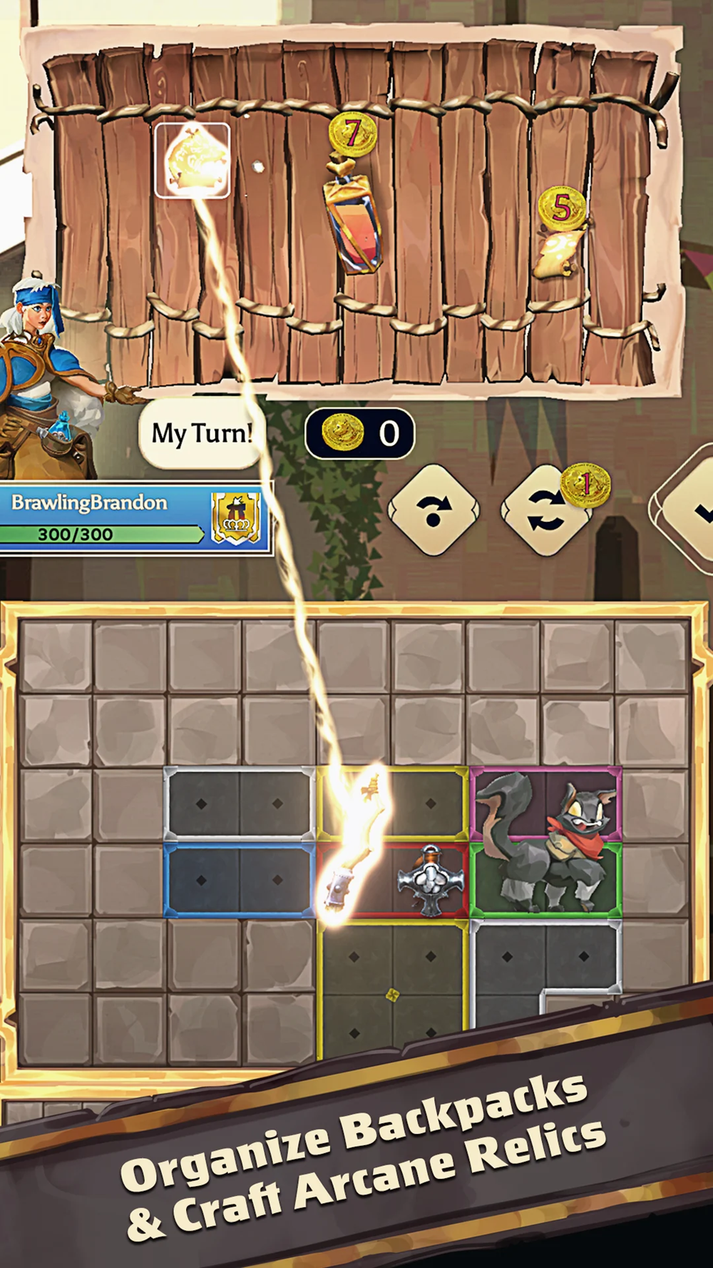 An image of a grid being packed with fantasy tools for battle