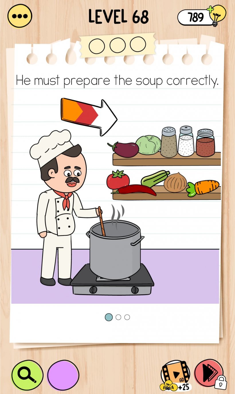 A picture of a cheft stirring soup with directions urging you to help them prepare it correctly.