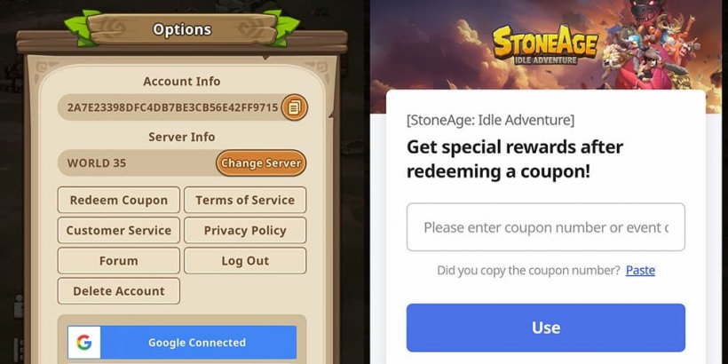 Side by side images of the account screen and redeem coupon screen