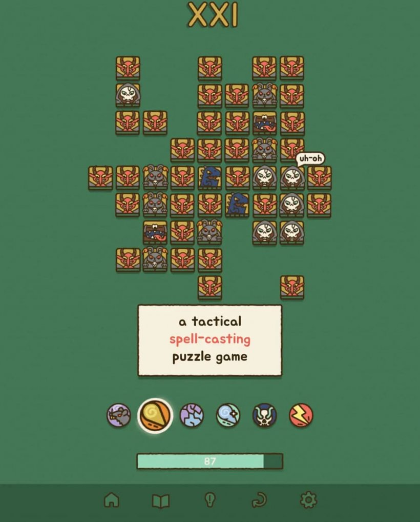 A picture of a grid where icons consisting of stereotypical fantasy enemies are laid out, with one skeleton having a speech bubble saying 'uh oh'