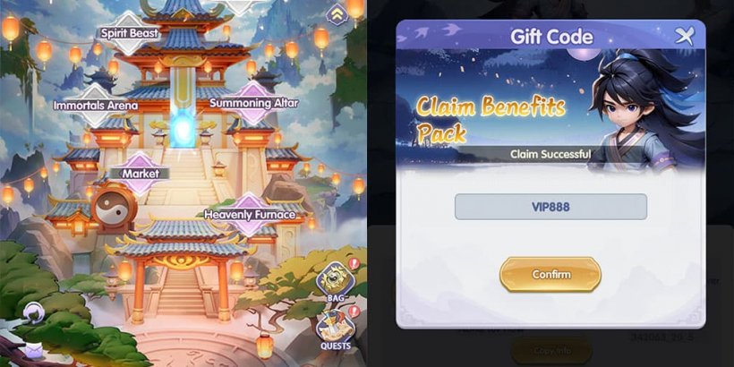 side by side screenshots of main game screen and ciode redemption screen