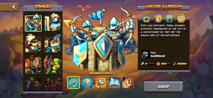 An image of a menu showing different 'towers' filled with troops, the one highlighted is an archer tower with those sort of units.