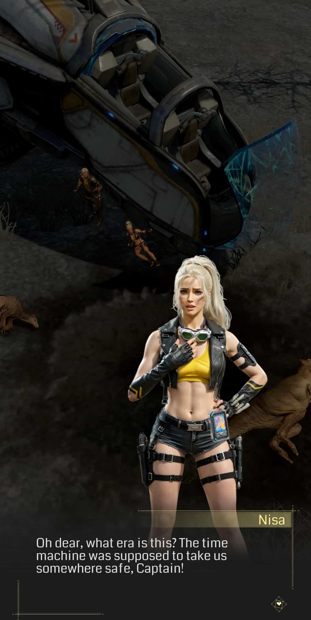 A time-traveller in a yellow tank-top making a rather calm complaint about being stuck in a horrific cataclysmic world.