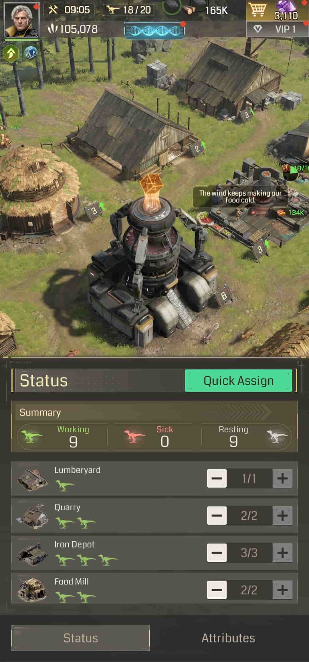 An image of a menu for automatically assigning so-called dinocitizens to buildings around your base.
