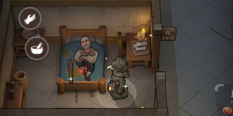 Plague doctor treating a patient