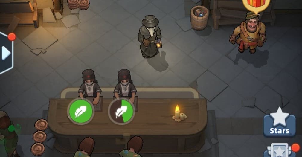 plague doctor standing behind the reception in the sanctuary