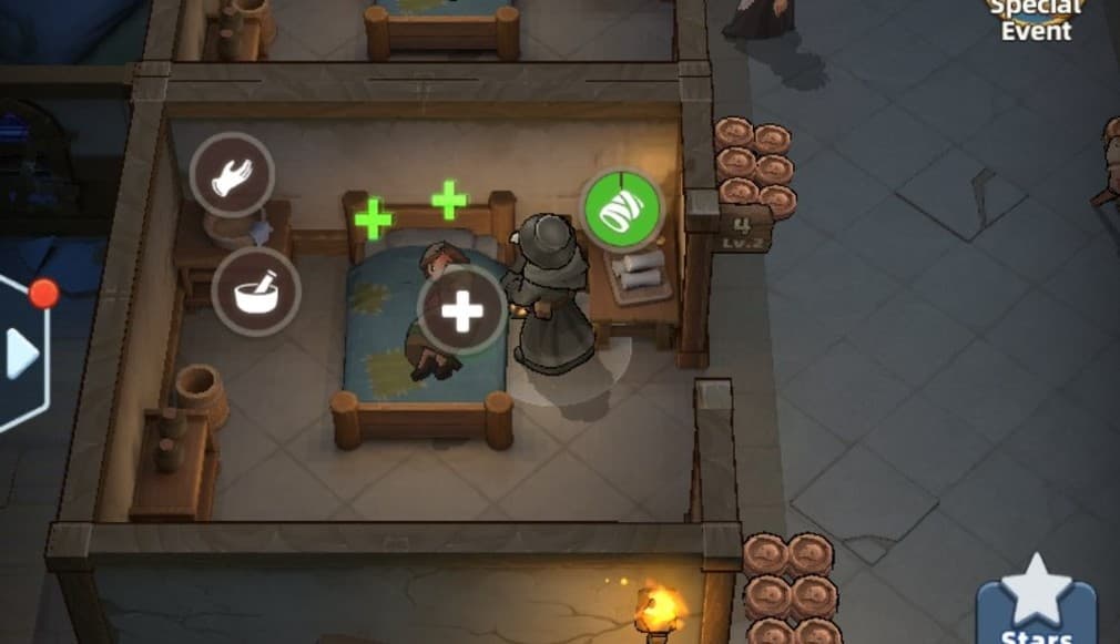 plague doctor healing a patient in their bed