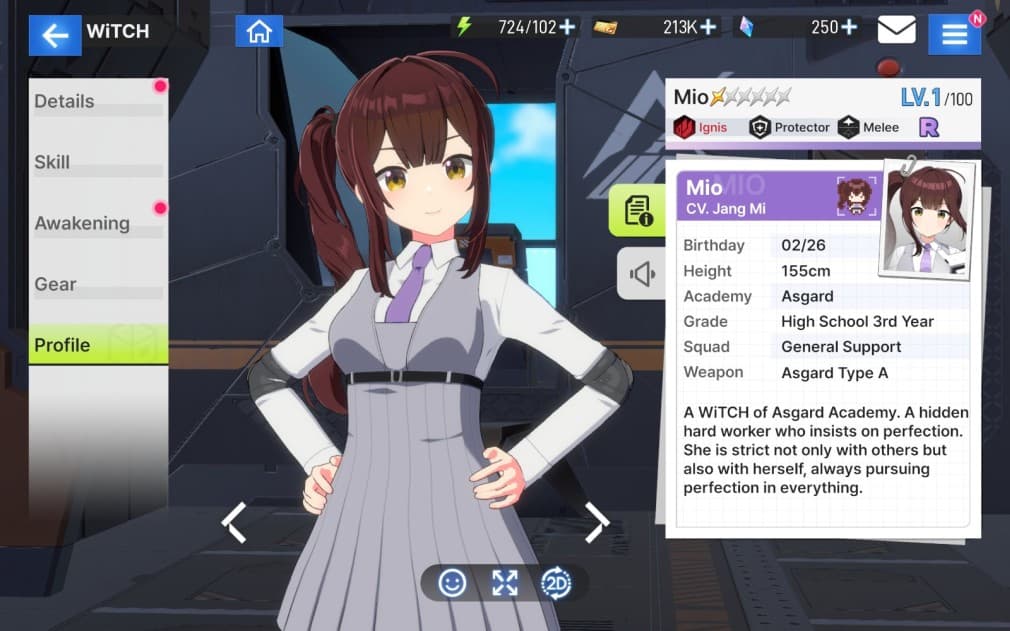 rare character mio wearing a gray school uniform