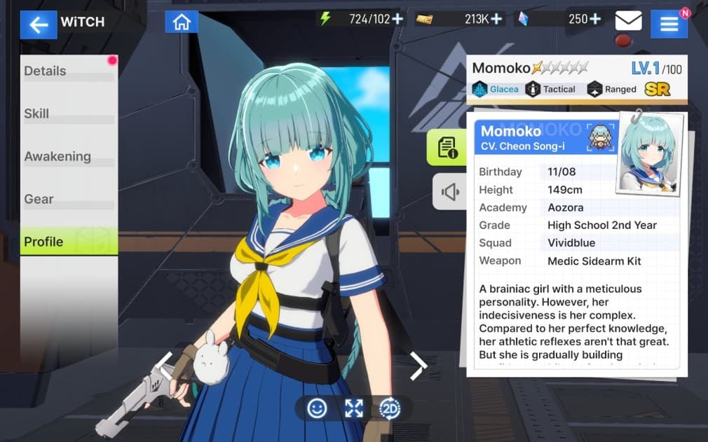 momoko girl with blue hair and blue eyes wearing a school uniform